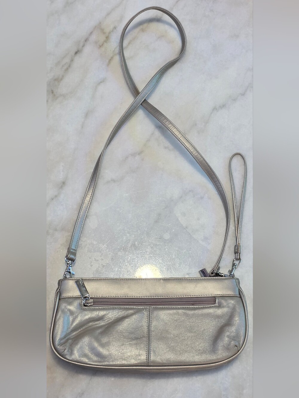 Worthington Pewter Metallic Leather Shoulder Bag with Pink Trim - Picture 3 of 14